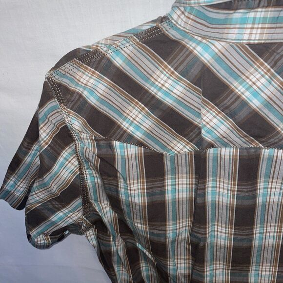 American Eagle Outfitters Western Shirt Men’s Size XS Brown Striped Pearl Snaps - Picture 11 of 12